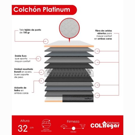 Colchón  Platinum 140X190X32 + Protector+ 2 Almohadas