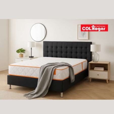 Colchón Lite Semifirme / Resort 120X190X22 + Base Cama + Espaldar + Protector + Almohada