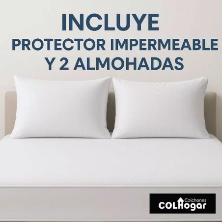 Colchón Malta Lux 140x190 + Base Cama + Espaldar + Protector Acolchado + Almohadas