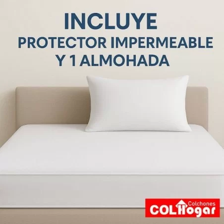 Colchón Malta Lux 120 x190 + Base Cama + Protector Acolchado+ Almohada