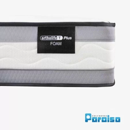 Colchón Firme Ortholife Foam 120X190 A32 Marca Paraiso (32 cms Altura) + Base Cama + Espaldar