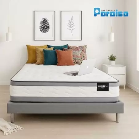 Colchón Firme Ortholife Foam 120X190 A32 Marca Paraiso (32 cms Altura) + Base Cama + Espaldar