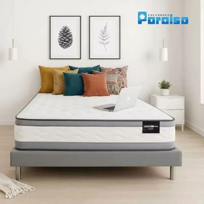 Colchón Firme Ortholife Foam 160X190 A32 Marca Paraiso (32 cms Altura) + Base Cama + Espaldar