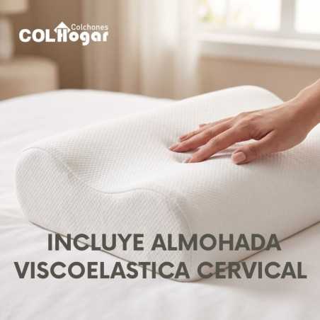 Colchón Empire Foam 140X190X38 + Base Cama + Espaldar + Protector Impermeable +2 Almohadas Viscoelásticas