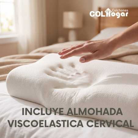 Colchón Empire Foam 140X190X38 + Base Cama + Espaldar + Protector Impermeable +2 Almohadas Viscoelásticas