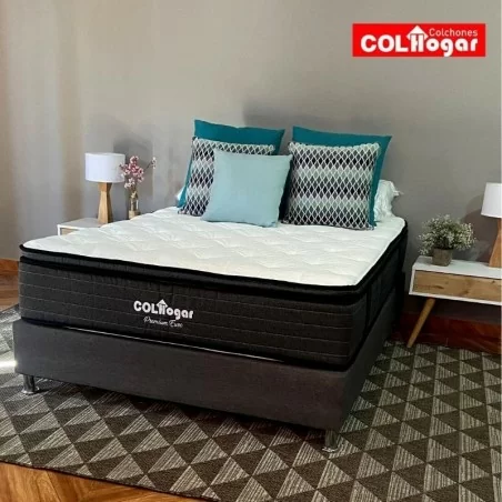 COLCHON PREMIUM EURO 140X190 + BASE+ PROTECTOR ACOLCHADO + 2 ALMOHADAS