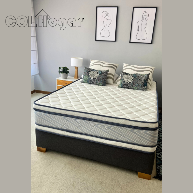 COLCHON HOTELERO PREMIUM SOFT 160X190 + BASE CAMA + ALMOHADAS. 7 AÑOS DE GARANTIA.