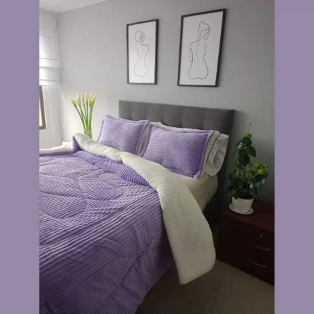 Acolchado Doble faz Acanalado-Ovejero para Cama Doble. Incluye Fundas y cojines decorativos