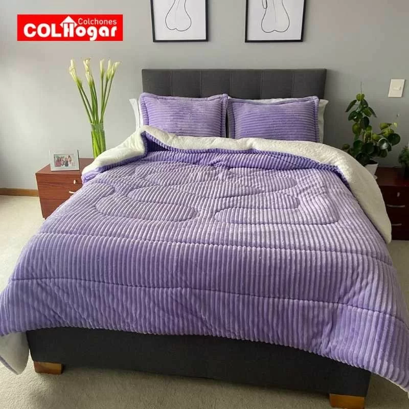 Acolchado Doble faz Acanalado-Ovejero para Cama Doble. Incluye Fundas y cojines decorativos