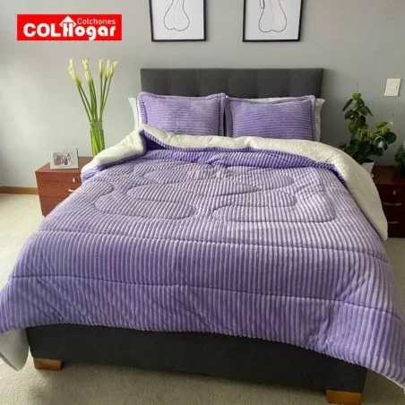 Acolchado Doble faz Acanalado-Ovejero para Cama Doble. Incluye Fundas y cojines decorativos