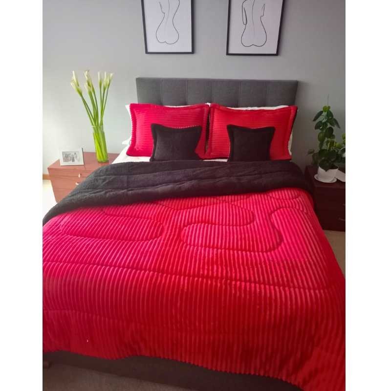 Acolchado Doble faz Acanalado-Ovejero Cama Doble-Rojo-Negro