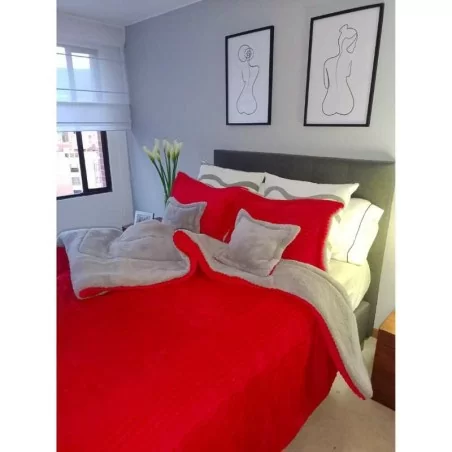 Acolchado Doble faz Acanalado-Ovejero Cama Doble-Rojo-Gris