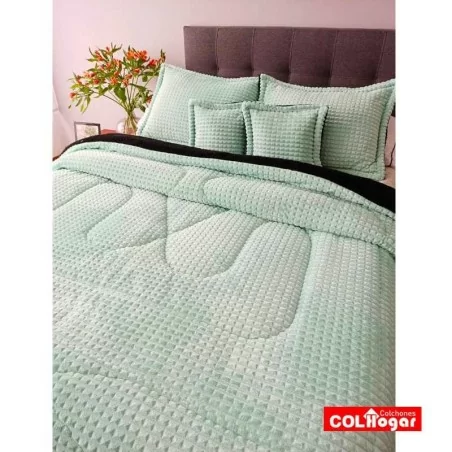 Acolchado Doble faz Acanalado-Ovejero para Cama Doble. Incluye Fundas y cojines decorativos