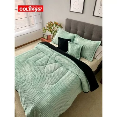 Acolchado Doble faz Acanalado-Ovejero para Cama Doble. Incluye Fundas y cojines decorativos