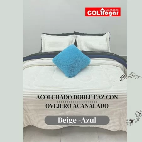 Acolchado Doble faz Acanalado-Ovejero para Cama Doble. Incluye Fundas y cojines decorativos