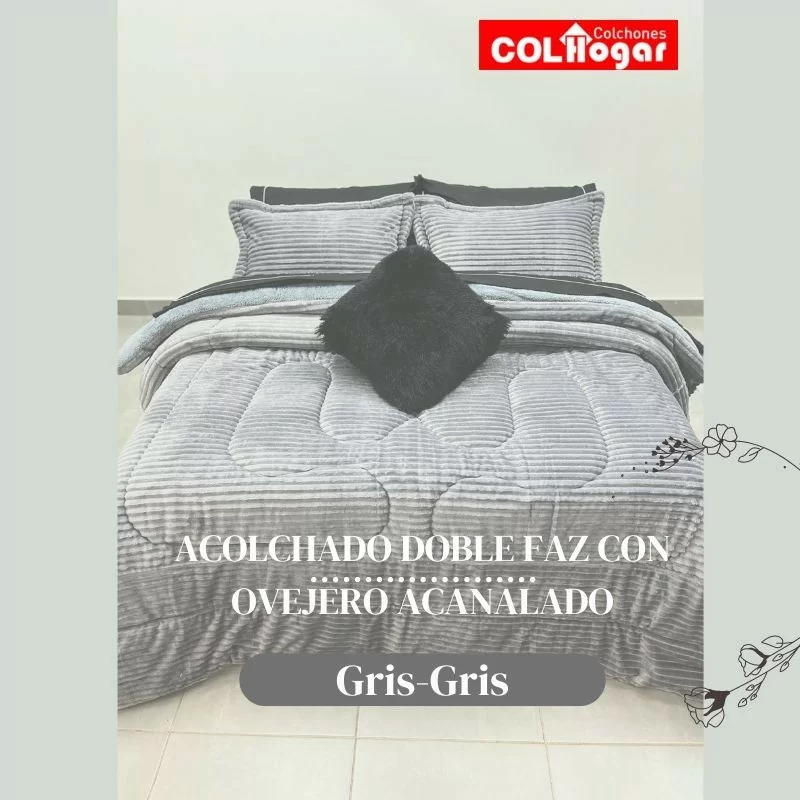 Acolchado Doble faz Acanalado-Ovejero para Cama Doble. Incluye Fundas y cojines decorativos