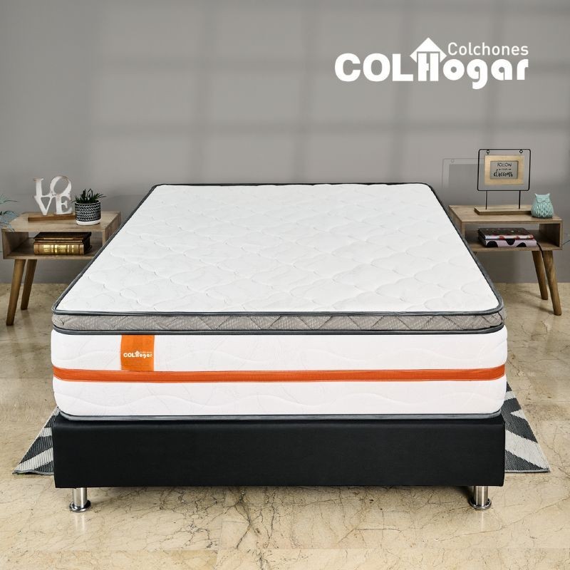 Colchón Super Luxe 160X190X34 + Base Cama + Protector+ 2 Almohadas