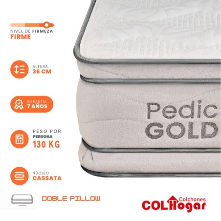Colchón Pedic Gold 160X190X36 + Base +  Protector + Almohadas