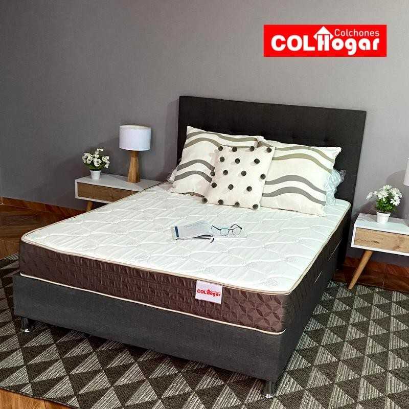 Colchón Super ortopédico Roma 120X190 + Base Cama Entera + Espaldar + Protector Impermeable+ Almohada